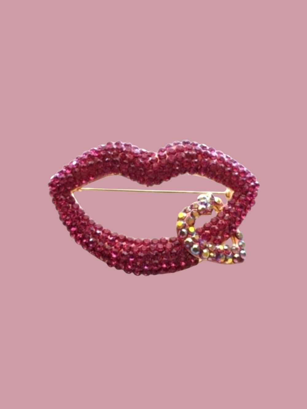Crystal Lips with Heart Brooch